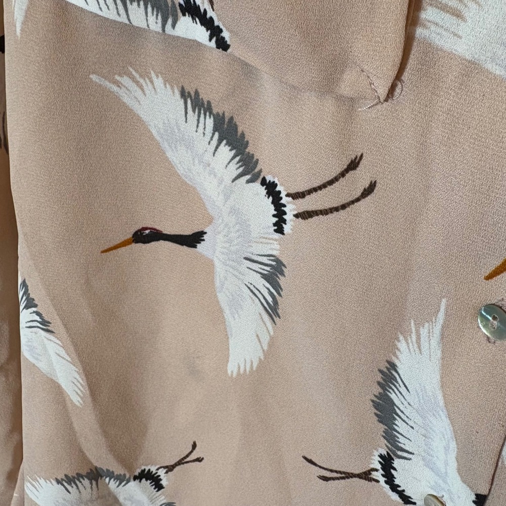 Zara Basic Pink Crane Print Button Down Shirt Blo… - image 4